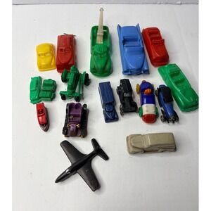 Vintage Mixed Toy Vehicle Lot 16pc Plastic Diecast Cars Truck Tractor USAF Plane